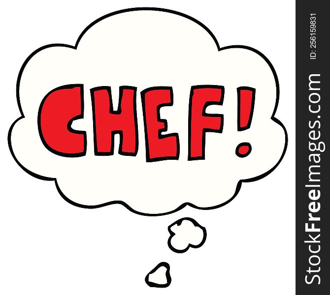 cartoon word chef with thought bubble. cartoon word chef with thought bubble