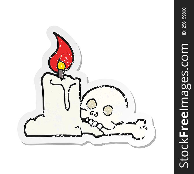 retro distressed sticker of a cartoon spooky skull and candle
