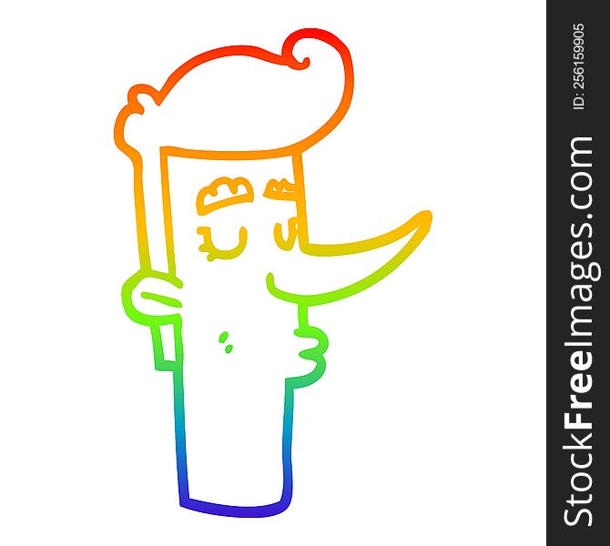 rainbow gradient line drawing of a cartoon arrogant man