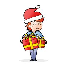 Cartoon Woman With Gifts Royalty Free Stock Photos