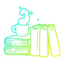 Cold Gradient Line Drawing Cartoon Coffee Cup And Study Books Stock Photography
