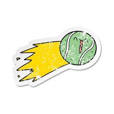 Distressed Sticker Of A Flying Tennis Ball Cartoon Stock Image