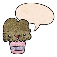 Cartoon Cupcake And Face And Speech Bubble In Retro Texture Style Stock Photography Cartoon Cupcake And Face And Speech Bubble In Retro Texture Style Stock Photography