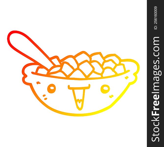 Warm Gradient Line Drawing Cute Cartoon Bowl Of Cereal