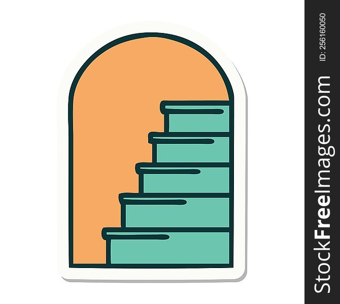 sticker of tattoo in traditional style of a doorway to steps. sticker of tattoo in traditional style of a doorway to steps