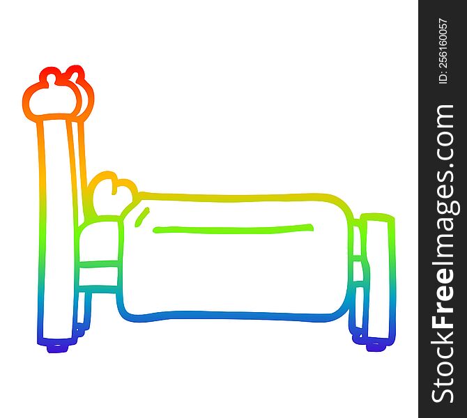 rainbow gradient line drawing of a cartoon bed