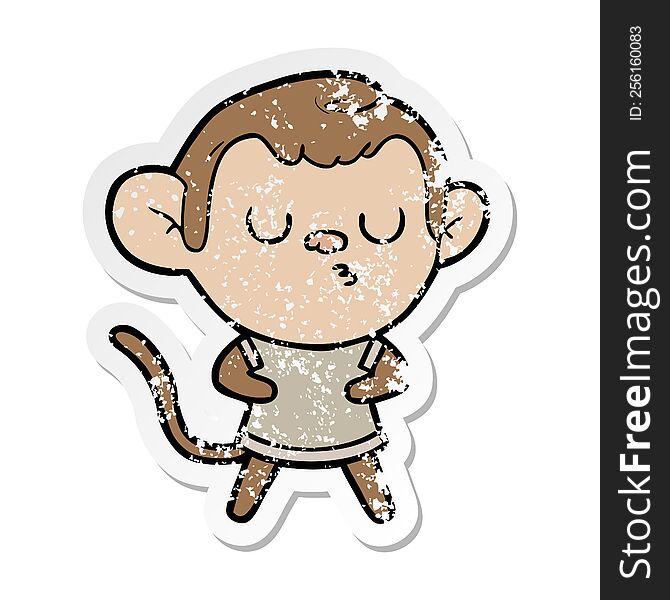Distressed Sticker Of A Cartoon Calm Monkey