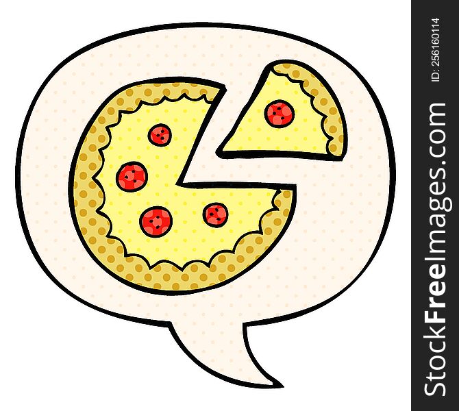 Cartoon Pizza And Speech Bubble In Comic Book Style