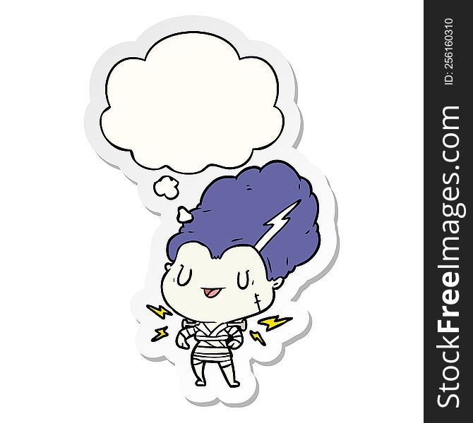 cartoon undead monster woman with thought bubble as a printed sticker