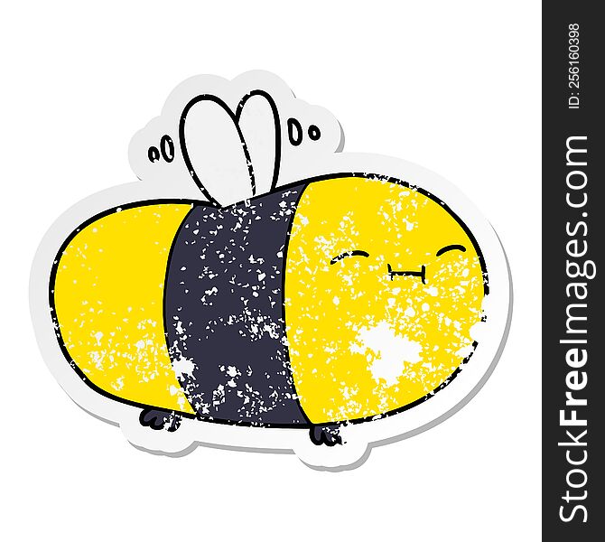 Distressed Sticker Of A Happy Cartoon Bee