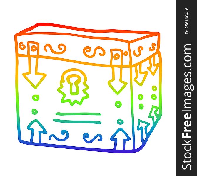 rainbow gradient line drawing of a cartoon magical chest