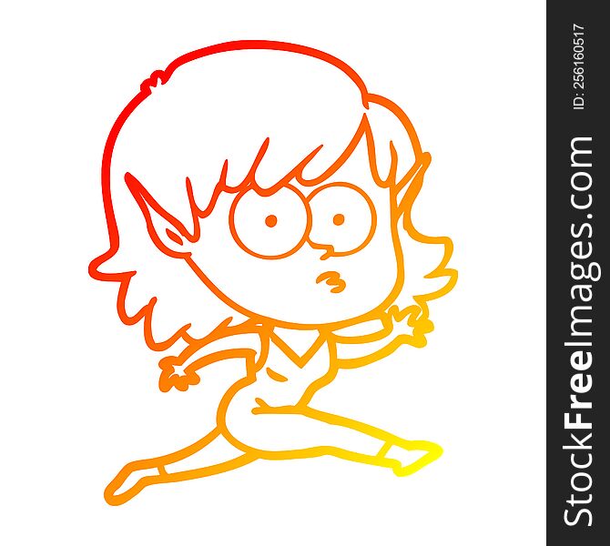 warm gradient line drawing of a cartoon elf girl running