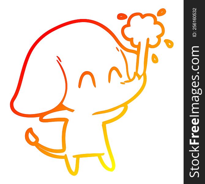Warm Gradient Line Drawing Cute Cartoon Elephant Spouting Water