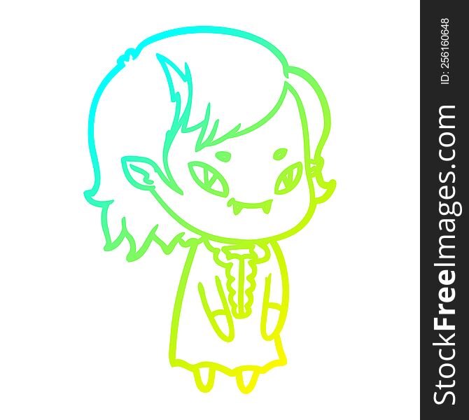 Cold Gradient Line Drawing Cartoon Friendly Vampire Girl