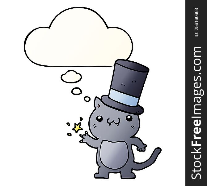 Cartoon Cat Wearing Top Hat And Thought Bubble In Smooth Gradient Style