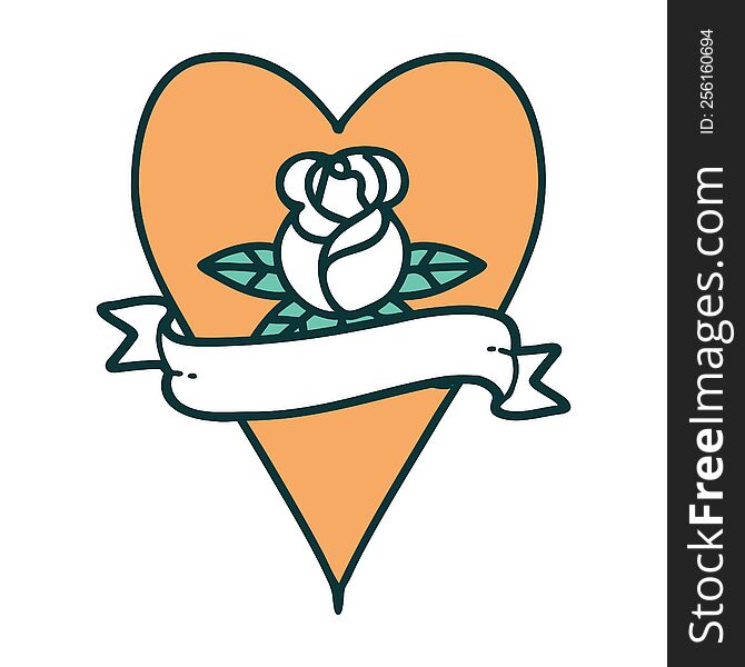 Tattoo Style Icon Of A Heart Rose And Banner