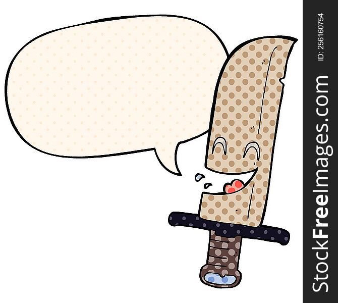 Cartoon Laughing Knife And Speech Bubble In Comic Book Style
