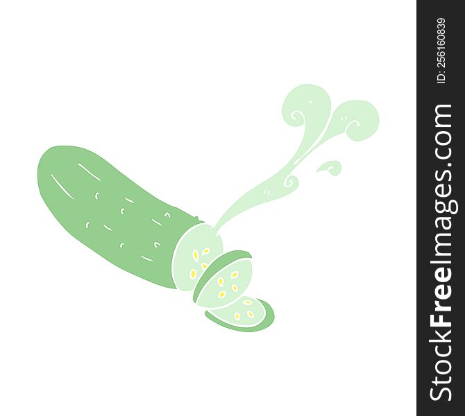 Flat Color Illustration Of A Cartoon Sliced Cucumber