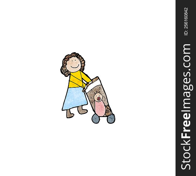 Child S Drawing Of A Mom Pushing Pram