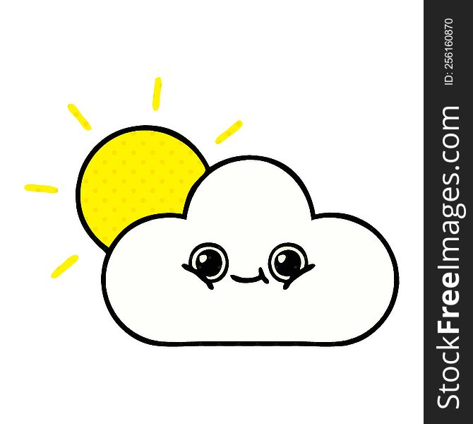 comic book style cartoon of a sun and cloud