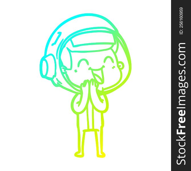 cold gradient line drawing of a happy cartoon astronaut