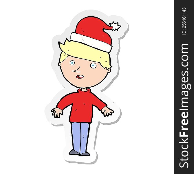 sticker of a cartoon boy in santa hat