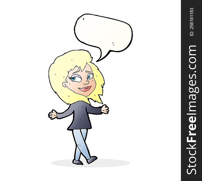 Stress Free Woman Cartoon With Speech Bubble