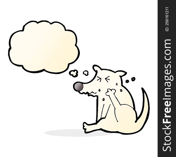 Cartoon Dog Scratching With Thought Bubble
