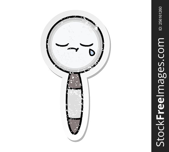 distressed sticker of a cute cartoon magnifying glass