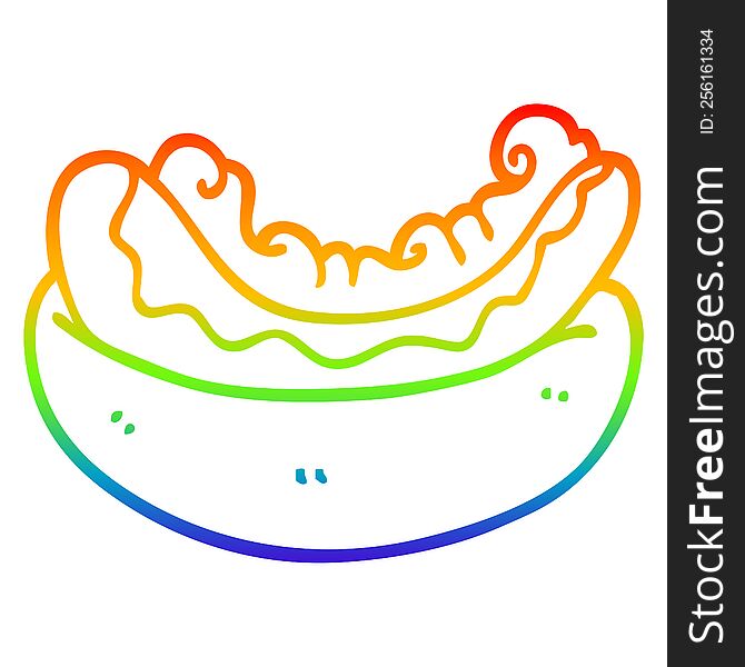 rainbow gradient line drawing of a cartoon hotdog