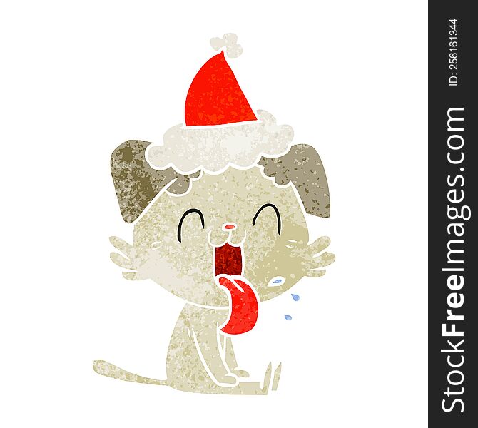 Retro Cartoon Of A Panting Dog Wearing Santa Hat