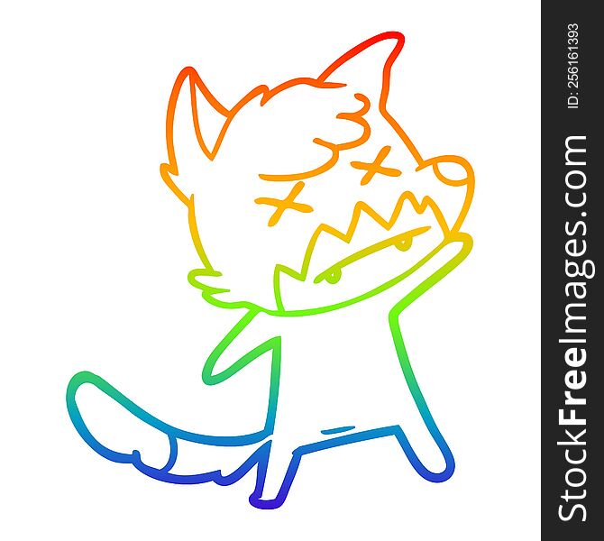 rainbow gradient line drawing of a cartoon cross eyed fox