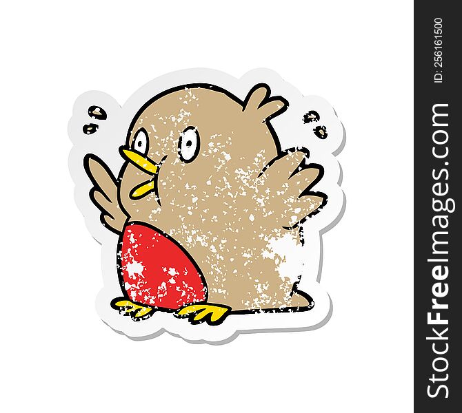 Distressed Sticker Of A Cartoon Excited Robin