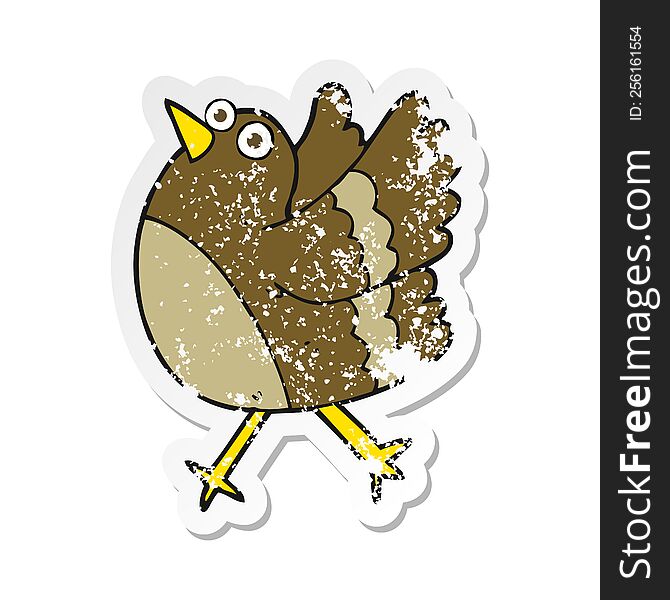 Retro Distressed Sticker Of A Cartoon Happy Bird