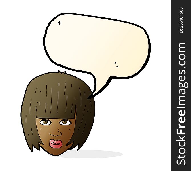 Cartoon Annoyed Girl With Big Hair With Speech Bubble