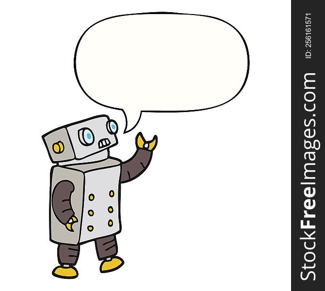 cartoon robot with speech bubble. cartoon robot with speech bubble