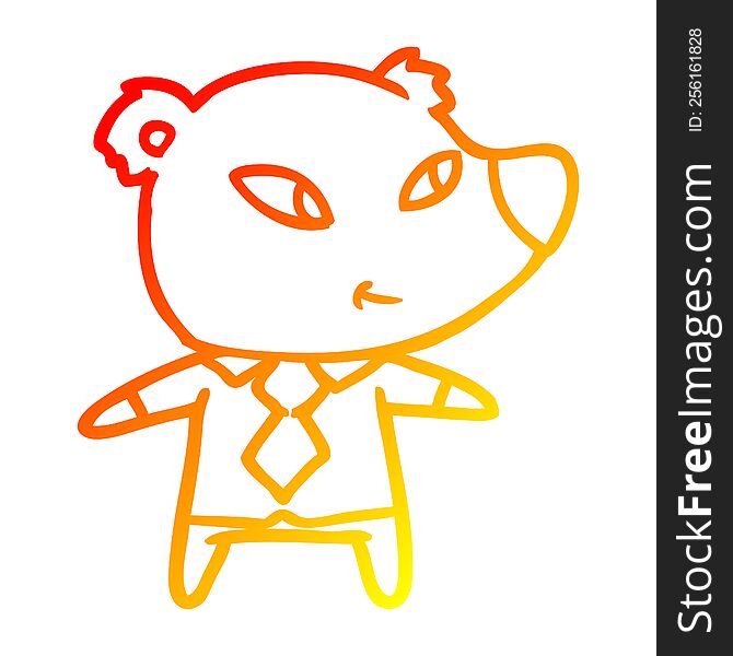 warm gradient line drawing of a cute cartoon bear in office clothes