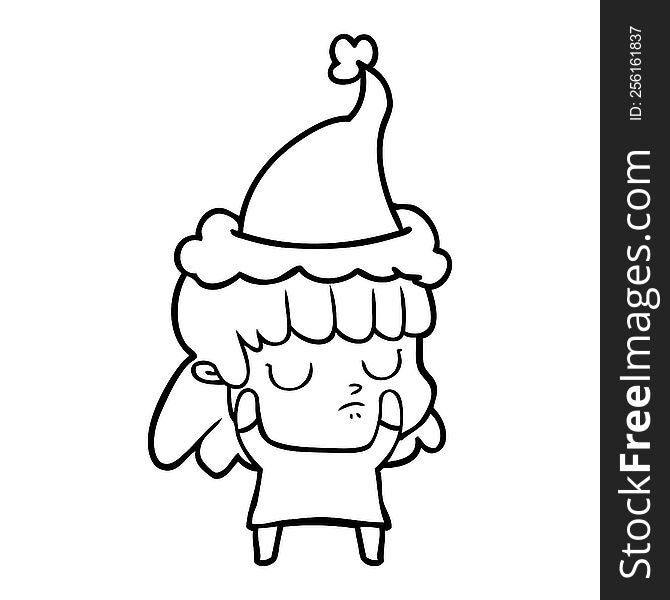 Line Drawing Of A Indifferent Woman Wearing Santa Hat