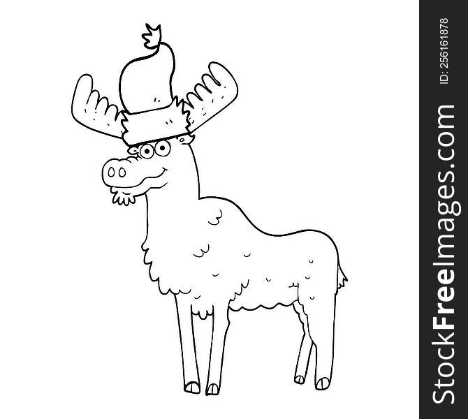 freehand drawn black and white cartoon christmas moose