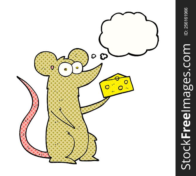 freehand drawn thought bubble cartoon mouse with cheese