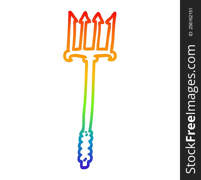 rainbow gradient line drawing of a cartoon trident