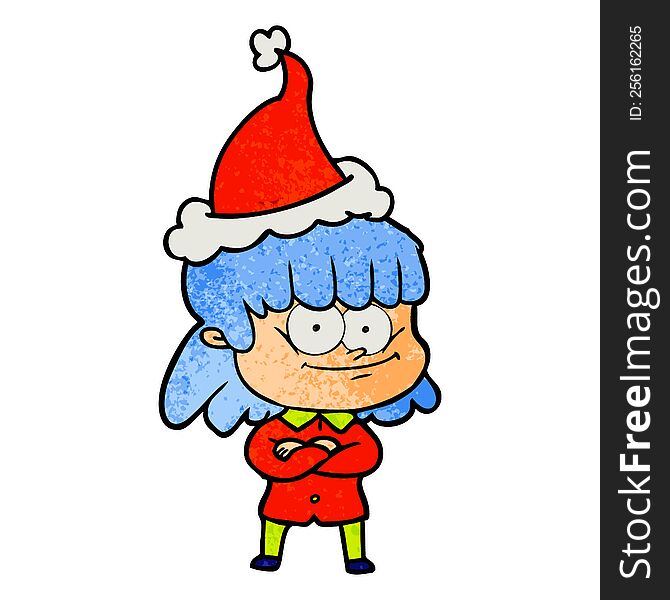 Textured Cartoon Of A Smiling Woman Wearing Santa Hat