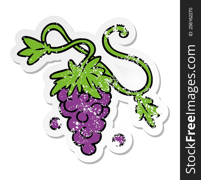 hand drawn distressed sticker cartoon doodle of grapes on vine