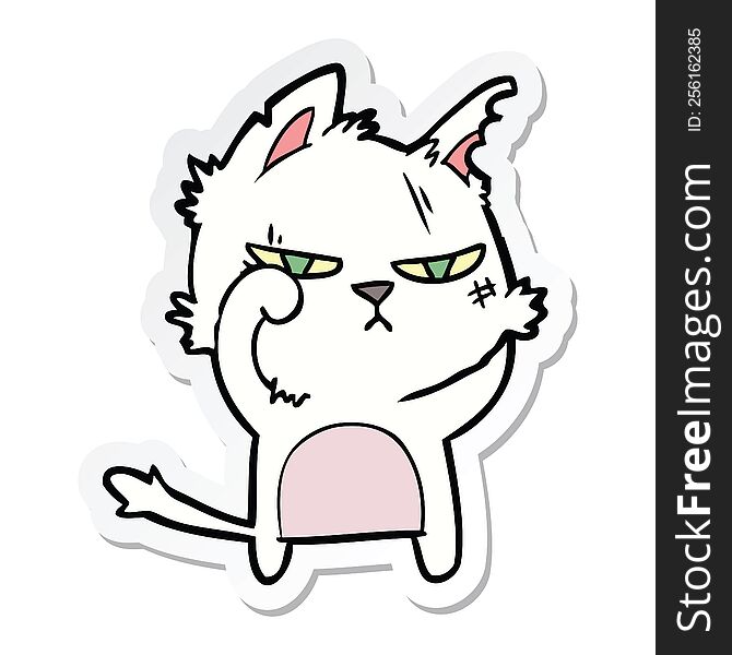 Sticker Of A Tough Cartoon Cat