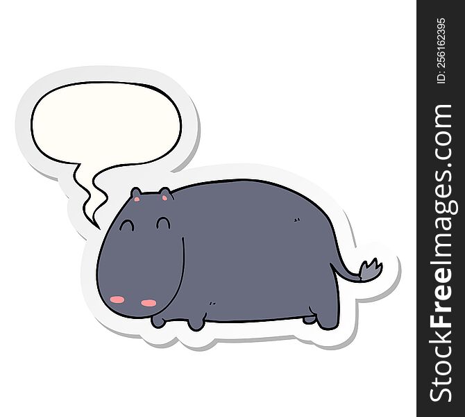 cartoon hippo with speech bubble sticker. cartoon hippo with speech bubble sticker