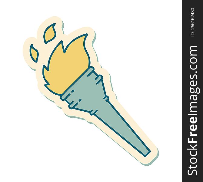 sticker of tattoo in traditional style of a lit torch. sticker of tattoo in traditional style of a lit torch