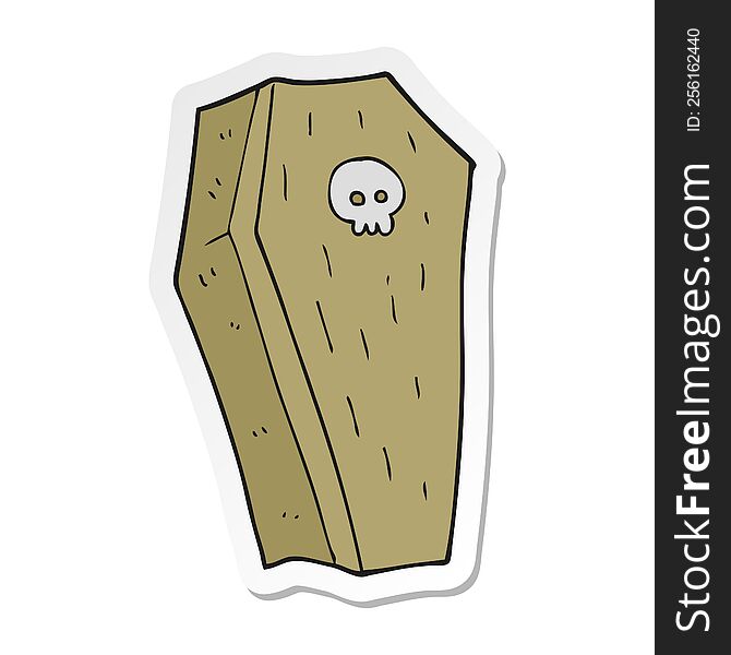 Sticker Of A Cartoon Spooky Coffin