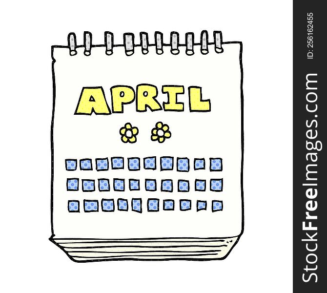 freehand drawn cartoon calendar showing month of April