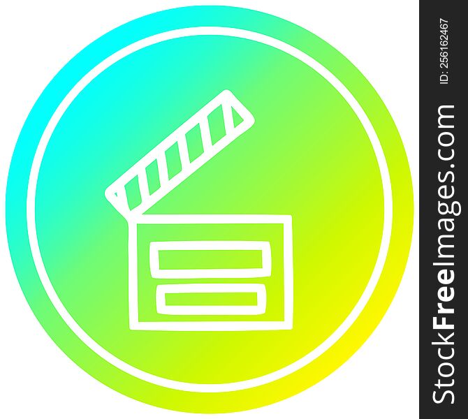 movie clapper board circular in cold gradient spectrum