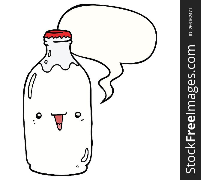 Cute Cartoon Milk Bottle And Speech Bubble